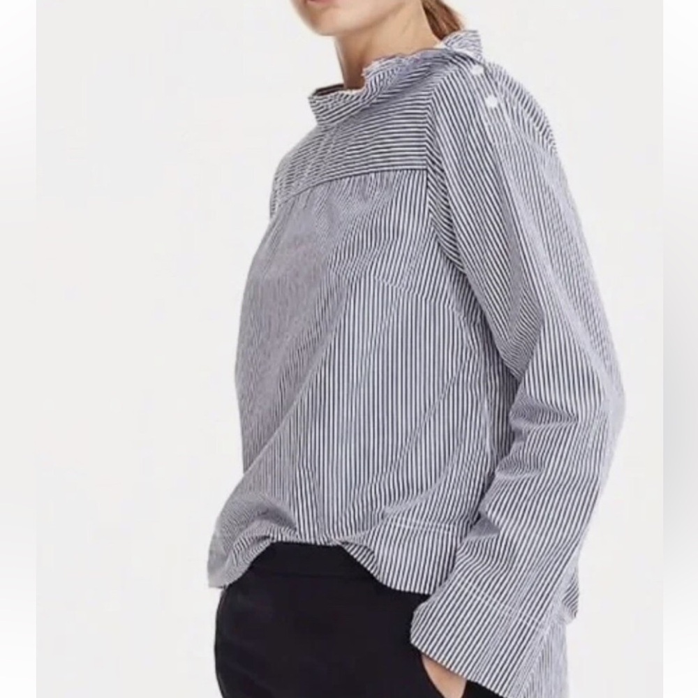 J. Crew Striped Blue White Bateau Neck Mariner Nautical Blouse Size 8